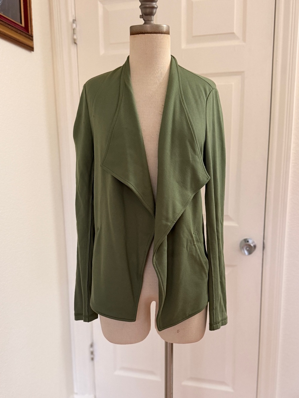 Olive Green Draped Open-Front Jacket